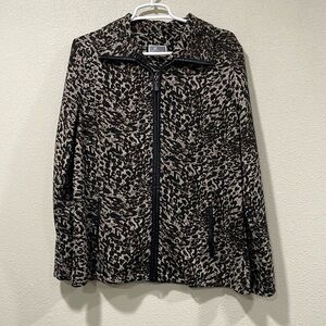 JM Collection Animal Print Jacket Medium Faux Leather Trim Full Zip